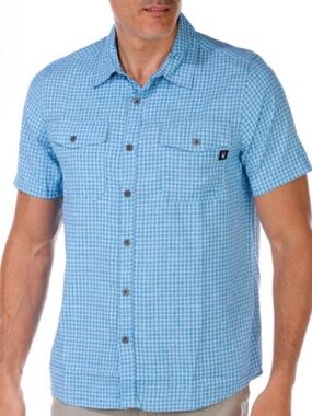 NWT Spyder Light Blue Gingham Short Sleeve Button-Down Shirt Sizes M & L